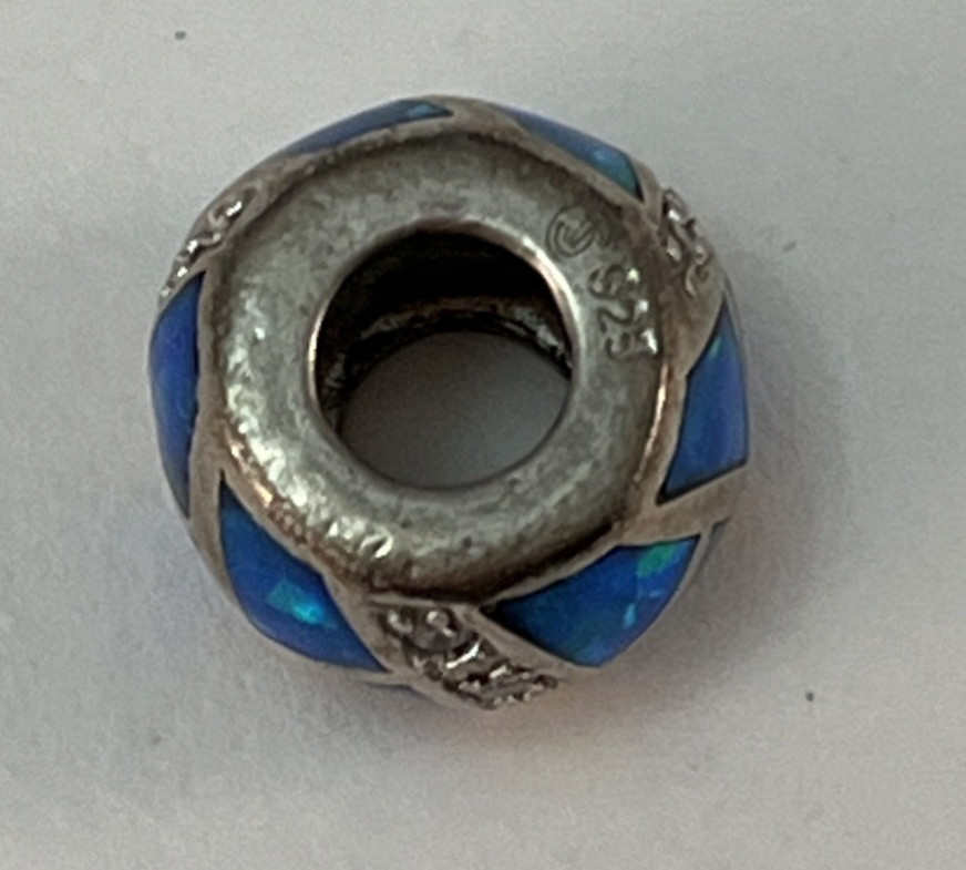 Vintage 925 Sterling Silver Blue Opal Inlay Bead Charm