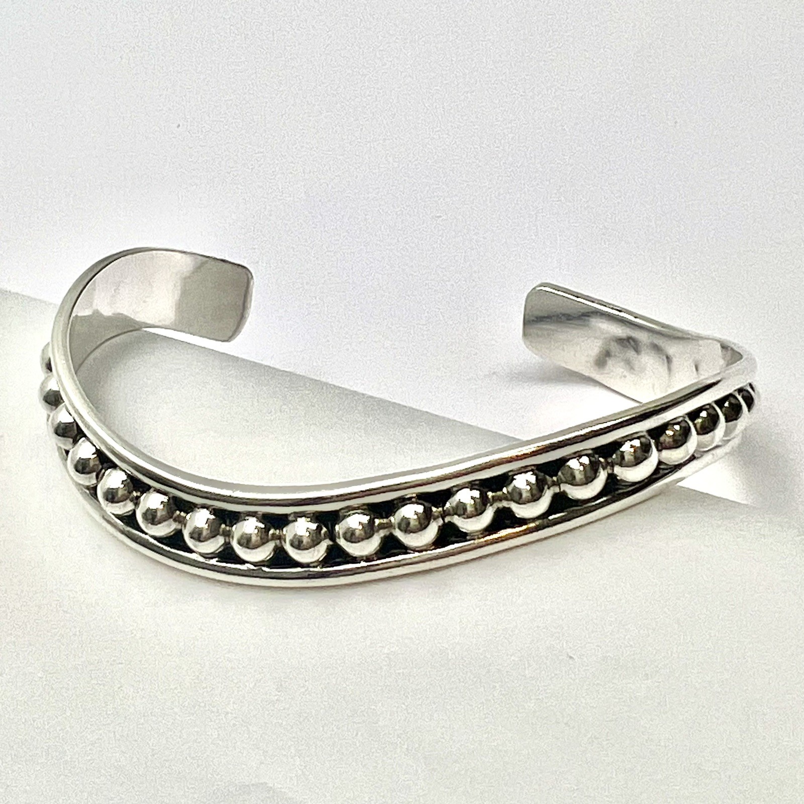 Vintage Sterling Silver 925 Cuff Raised Bead Bracelet ATI Mexico 22.7g