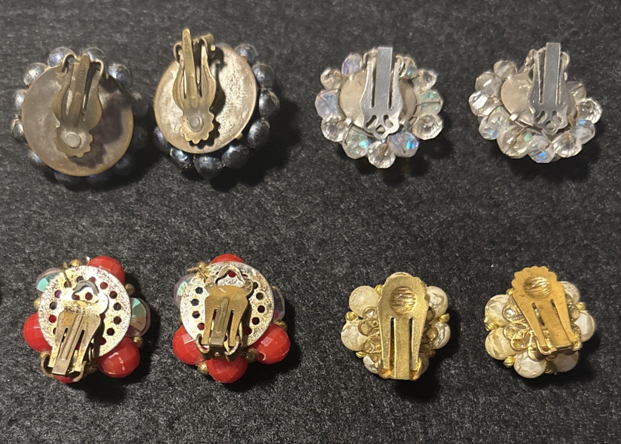 Vintage 1950s- 1980s Earrings Lot Colorful Beaded 16 Complete Pairs Wear Resell