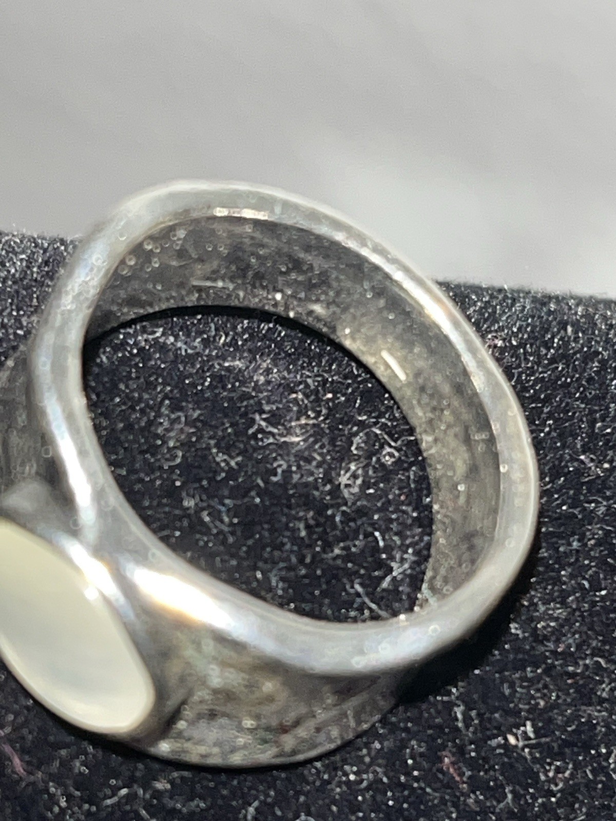 Vintage 925 Sterling Silver Mother of Pearl Signet Ring Chunky Statement