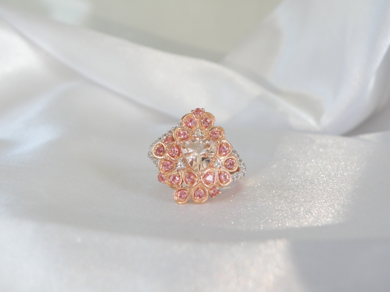 Sterling Silver 925 Rose Gold on Morganite Quartz Antique Style Ring Size 6