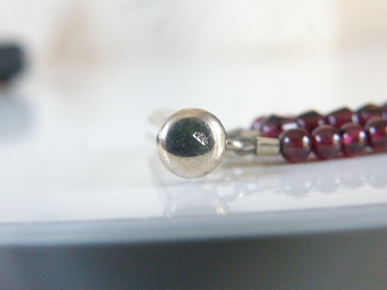 Vintage Sterling Silver 925 Bohomian Pink Red Garnet Station Bracelet 7.5″