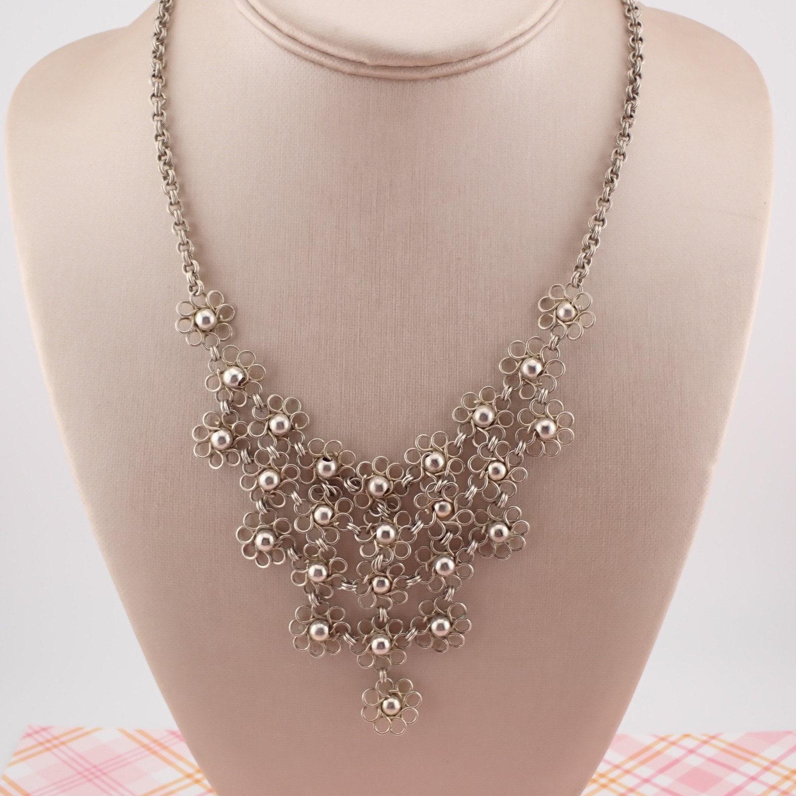 VTG Ilaria Peruvian Sterling Silver Daisy Flower Triangle Bib 18″ Necklace 33.3g