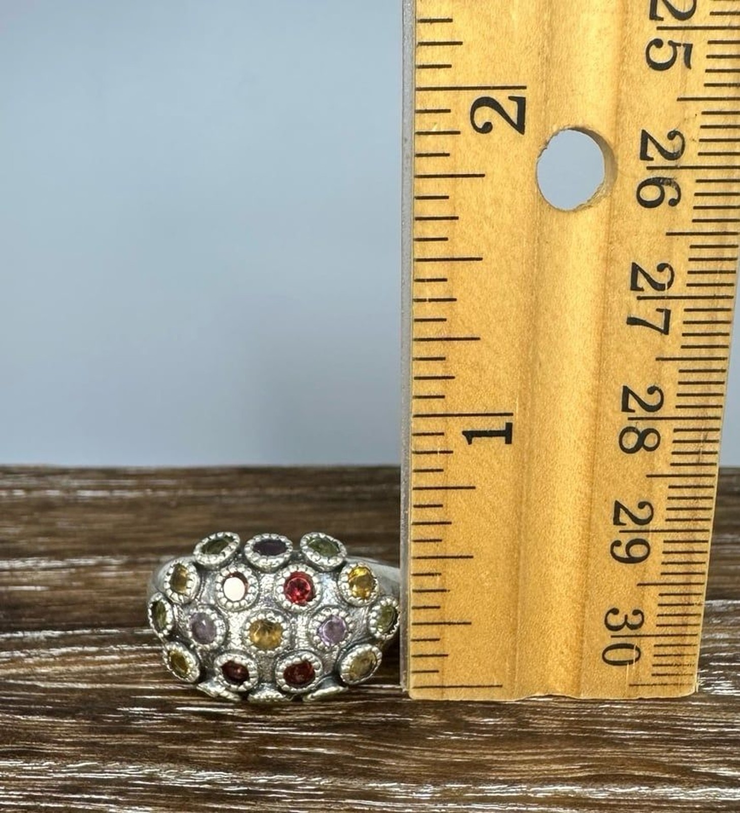 Vintage Sterling Silver Multicolor Gemstone Cluster Dome Ring Size 8.75