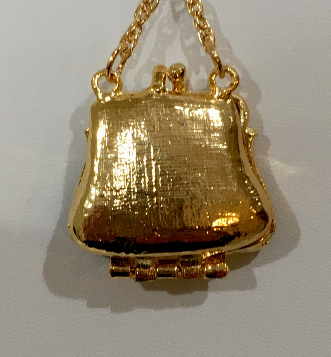 Vintage Black Enamel Crystal Purse Locket Necklace 32” Pendant New Gold Plated
