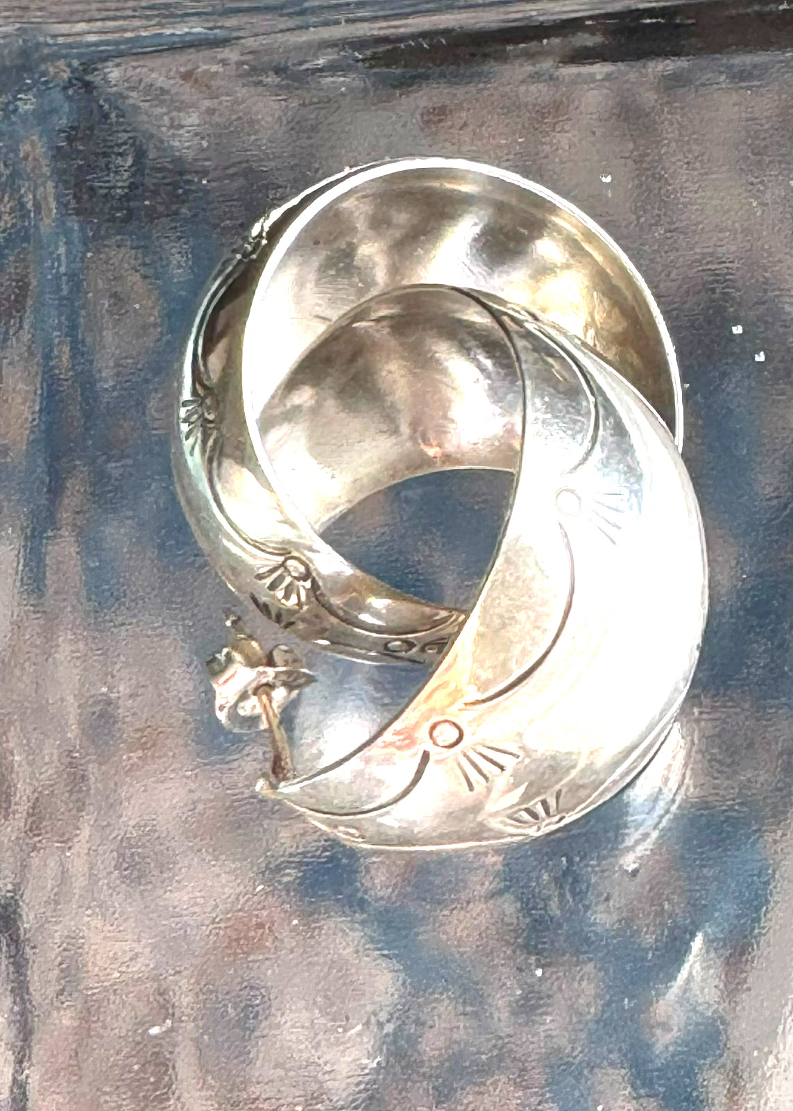 Vintage 925 Sterling Silver Wide Hoop Earrings Engraved Statement Bold