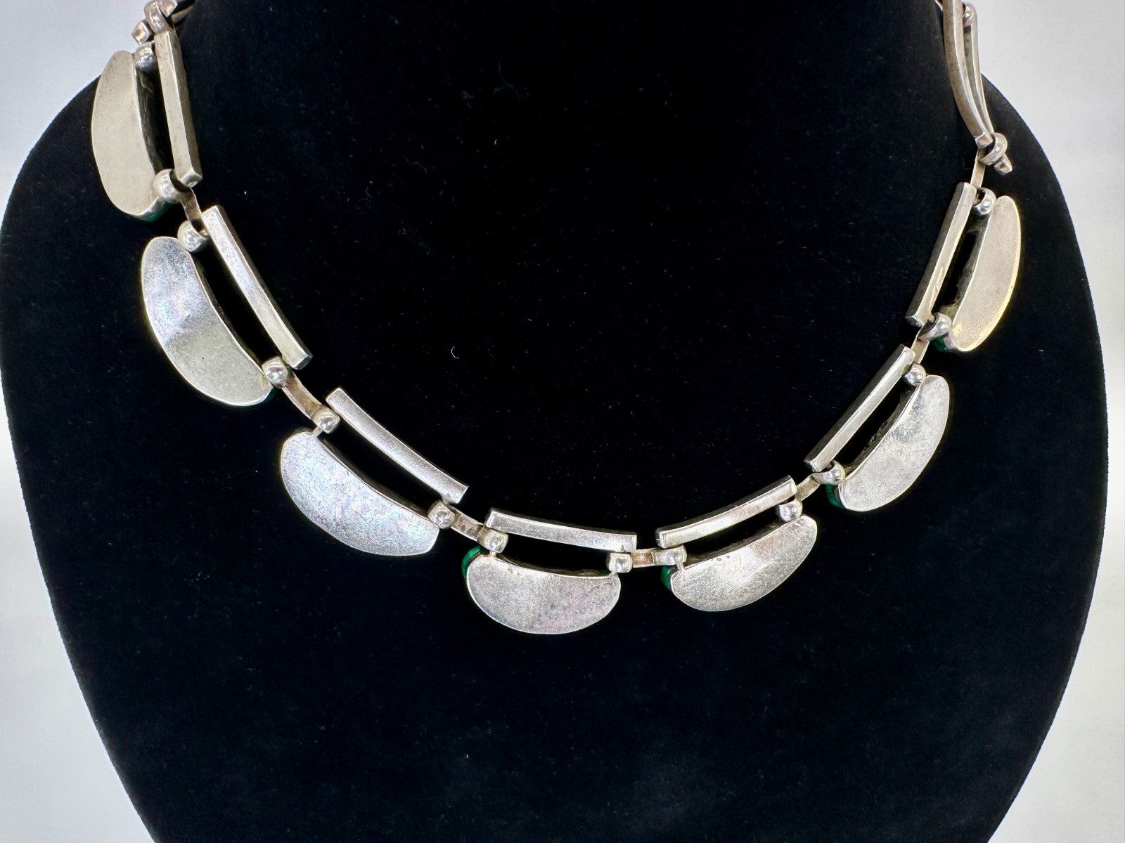 Vintage Taxco TS-108 925 Silver Malachite Onyx Necklace Bracelet Earrings