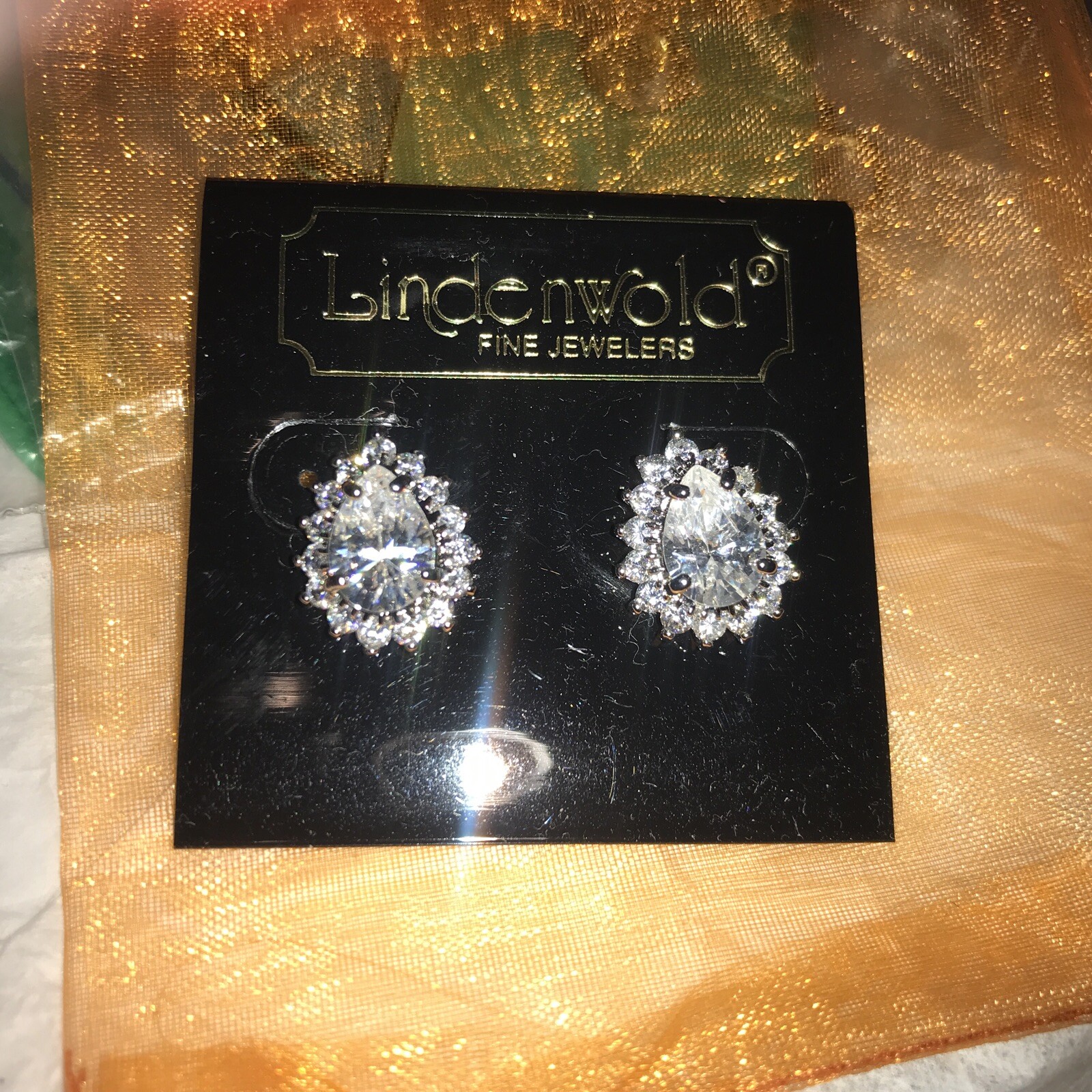 Vintage LINDENWOLD FINE JEWELERS Sterling Silver 2 Layers Rhinestones Earrings