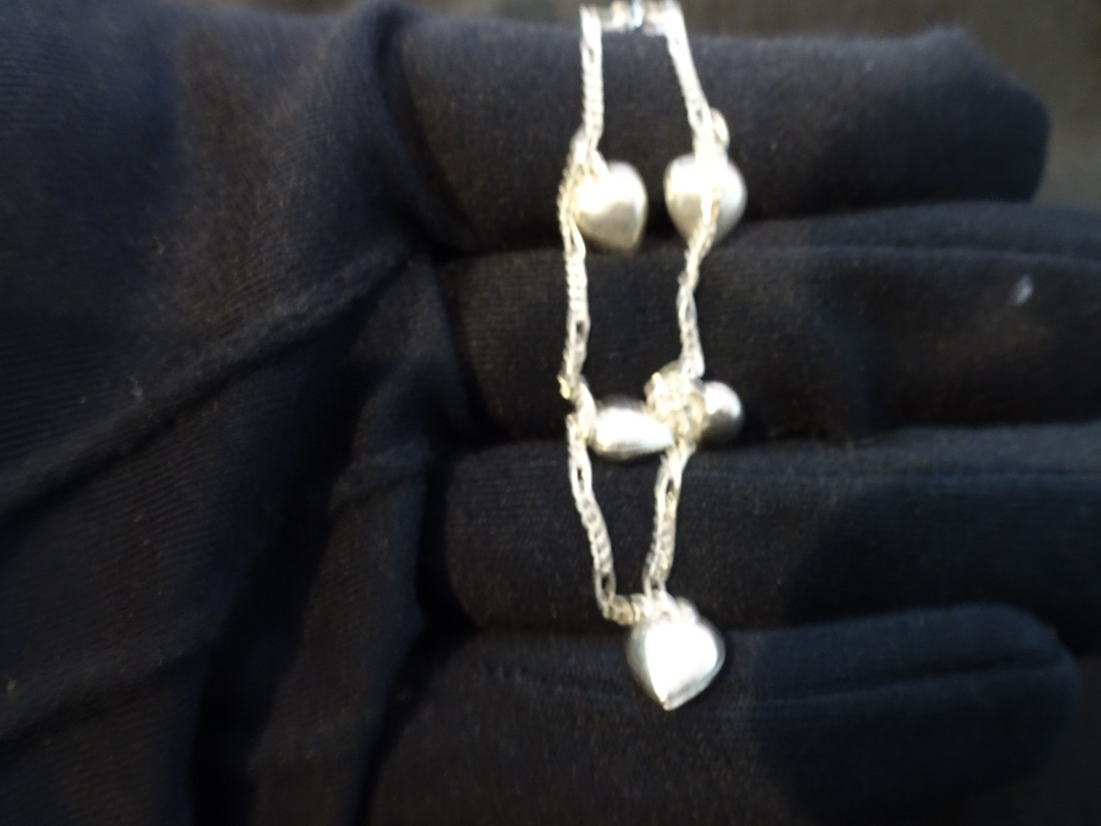 #632–VINTAGE STERLING SILVER PUFF HEART BRACELET-925–ITALY