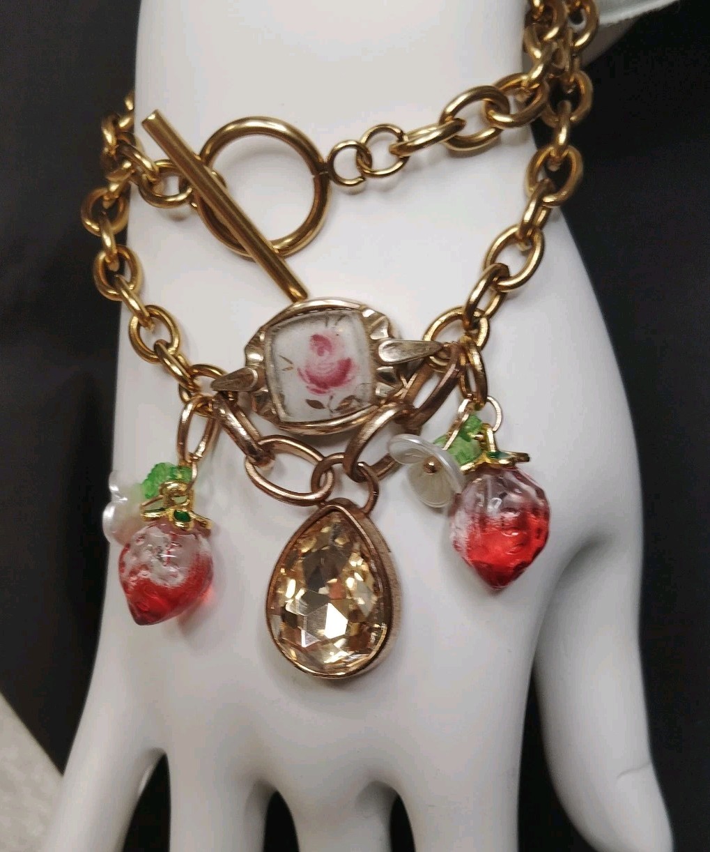 Artisan Repurposed Glass Charm Bracelet Or “15 Necklace Whimsical Steampunk