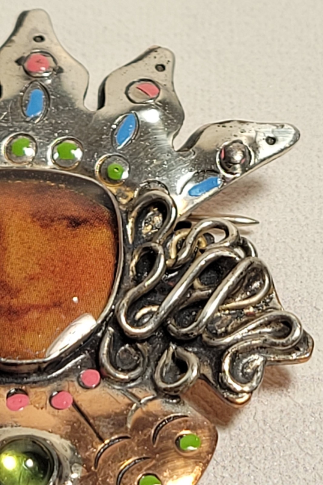 Artist M.A. Katke Mixed Metal Brooch Pin Signed Unique MA Katke Vintage AMAZING