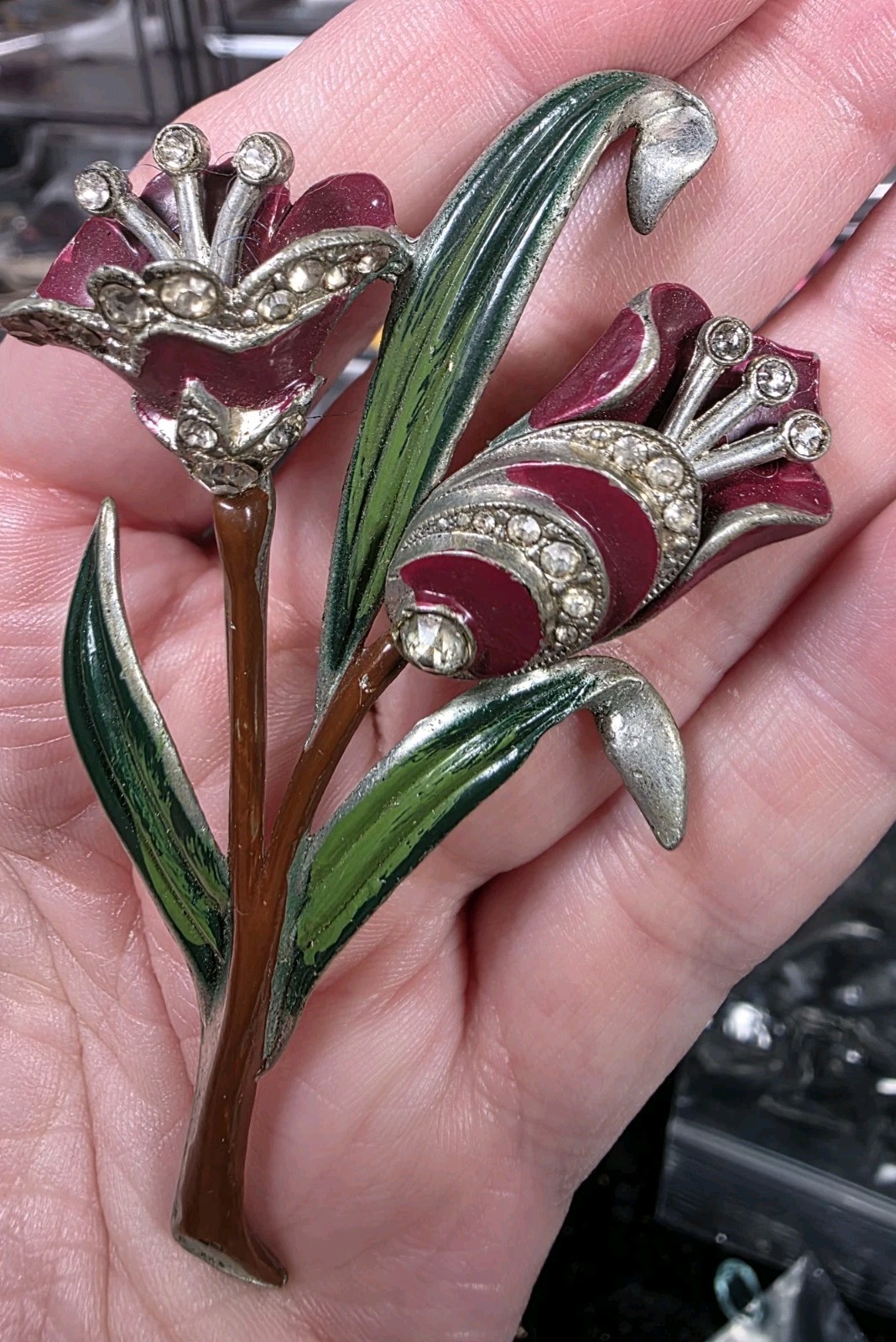Gorgeous deco pot metal floral brooch POSSIBLY Coro ?