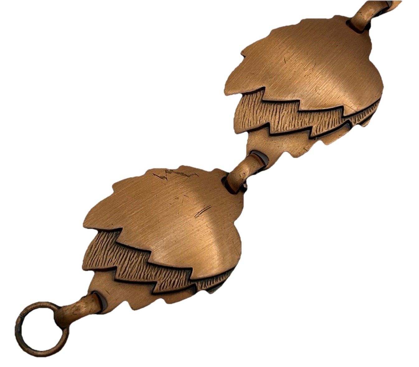 Vintage Copper Leaf Bracelet Brooch Set Modernist Mid Century 8” Nature Design