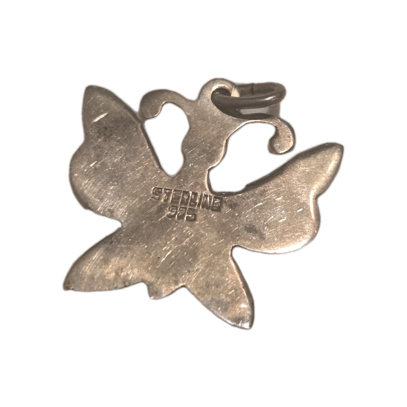 Vintage Sterling Silver Butterfly Pendant – 925 – Turquoise & Coral Chip Inlay