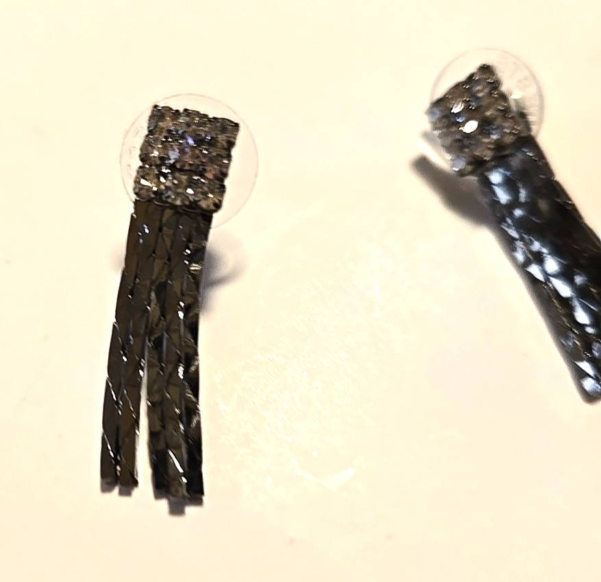Vtg Black With Rhinstone Pierced Earrings ~ 1-1/4 in long