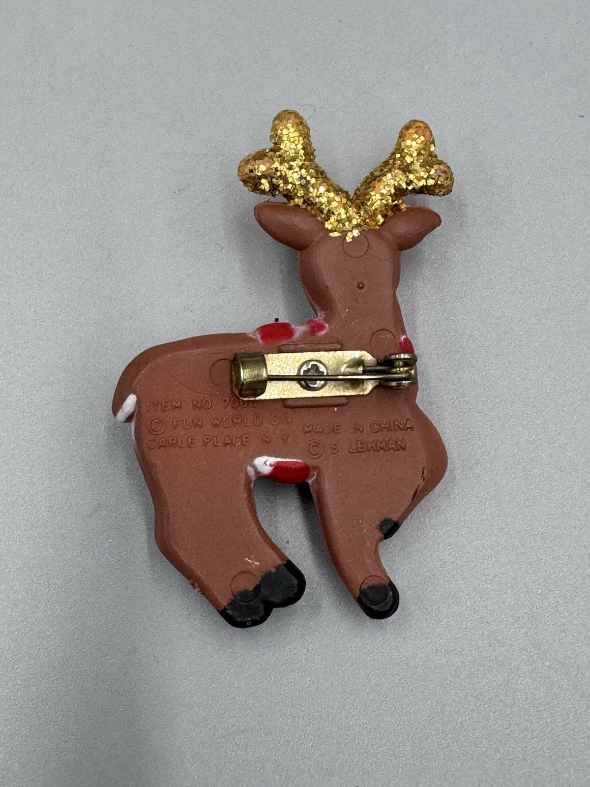Vintage Fun World Reindeer Holiday Christmas Brooch Lapel Pin