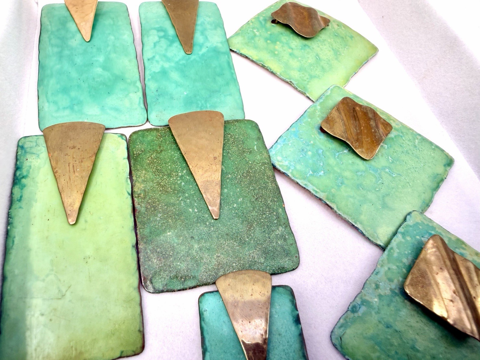 34 Pcs Vintage Handmade Hammered Brass Copper Layered Enamel Green Findings