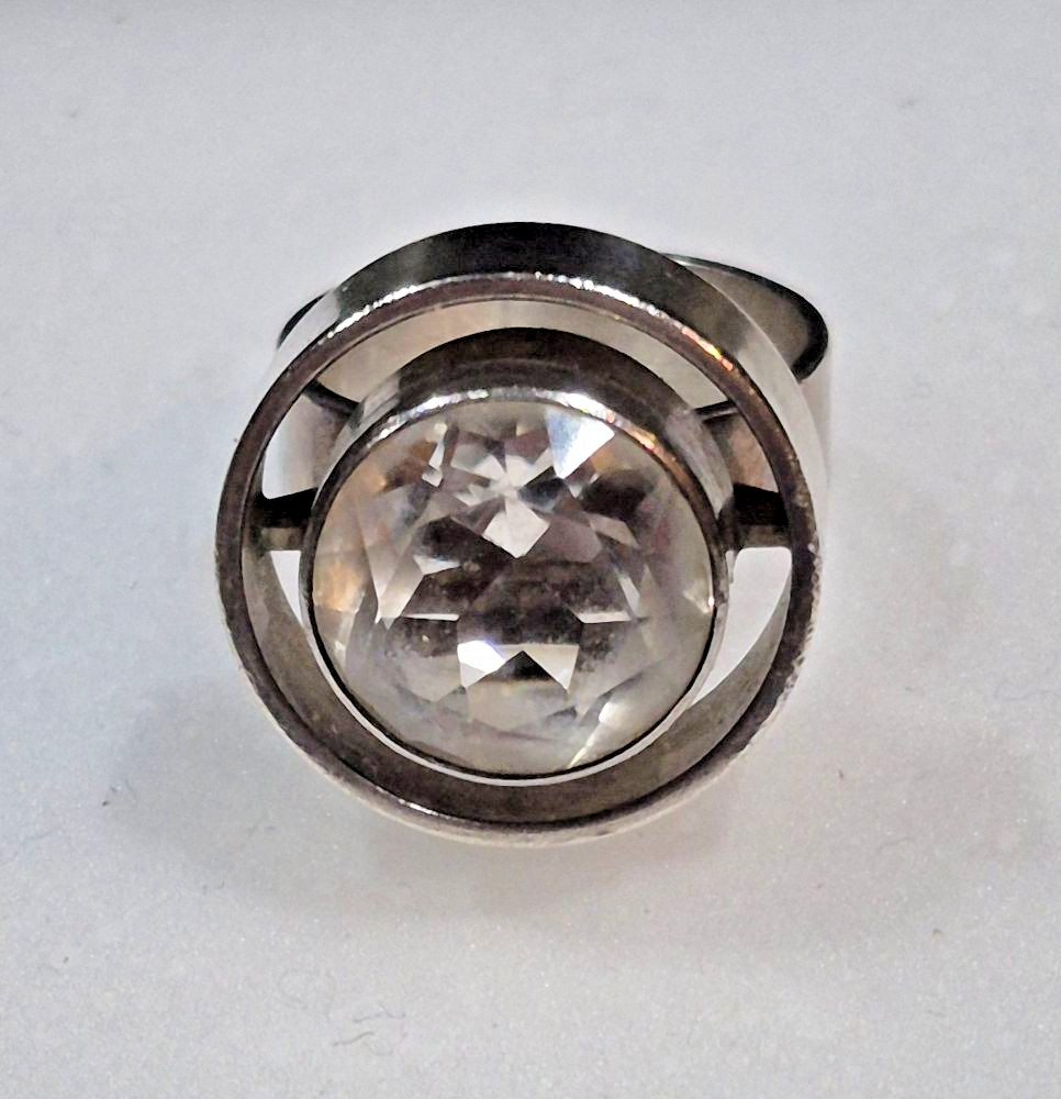 Modernist N E FROM Silver 925 Rock Crystal Ring Danish Scandinavian Designer SZ7