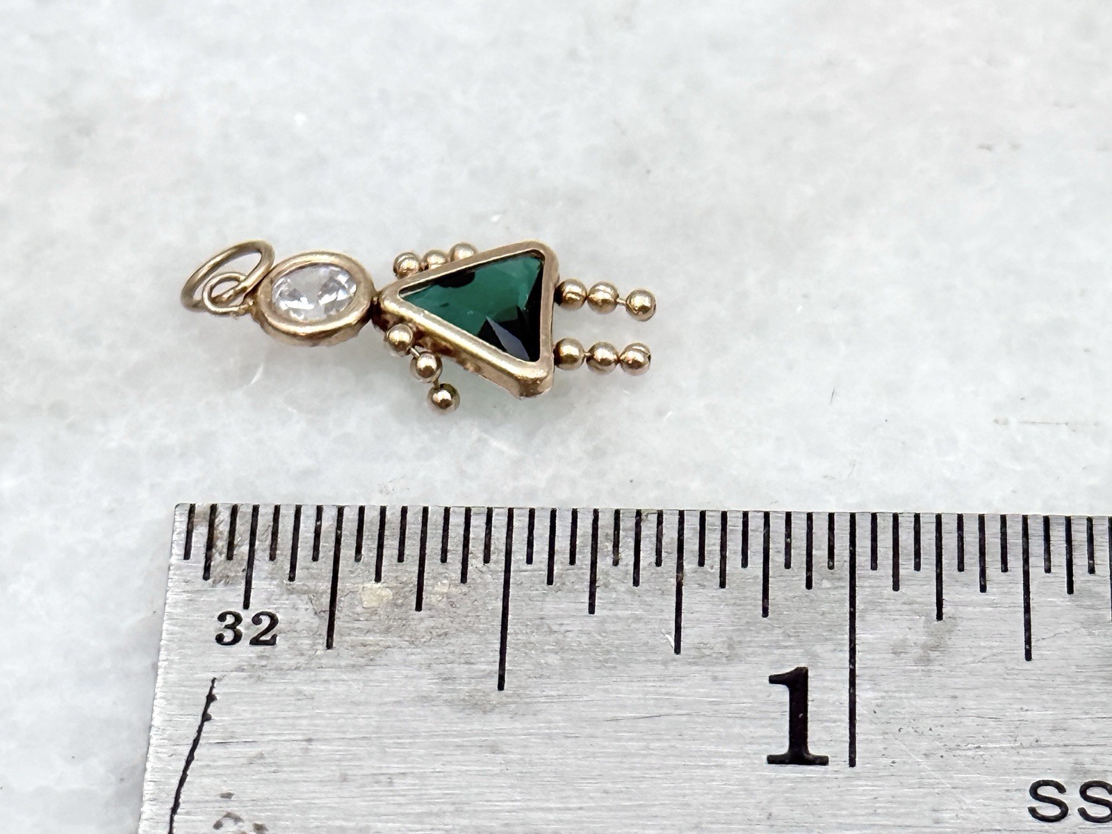 14K Yellow Gold Emerald Baby Girl CHARM Pendant May Birthstone Vintage