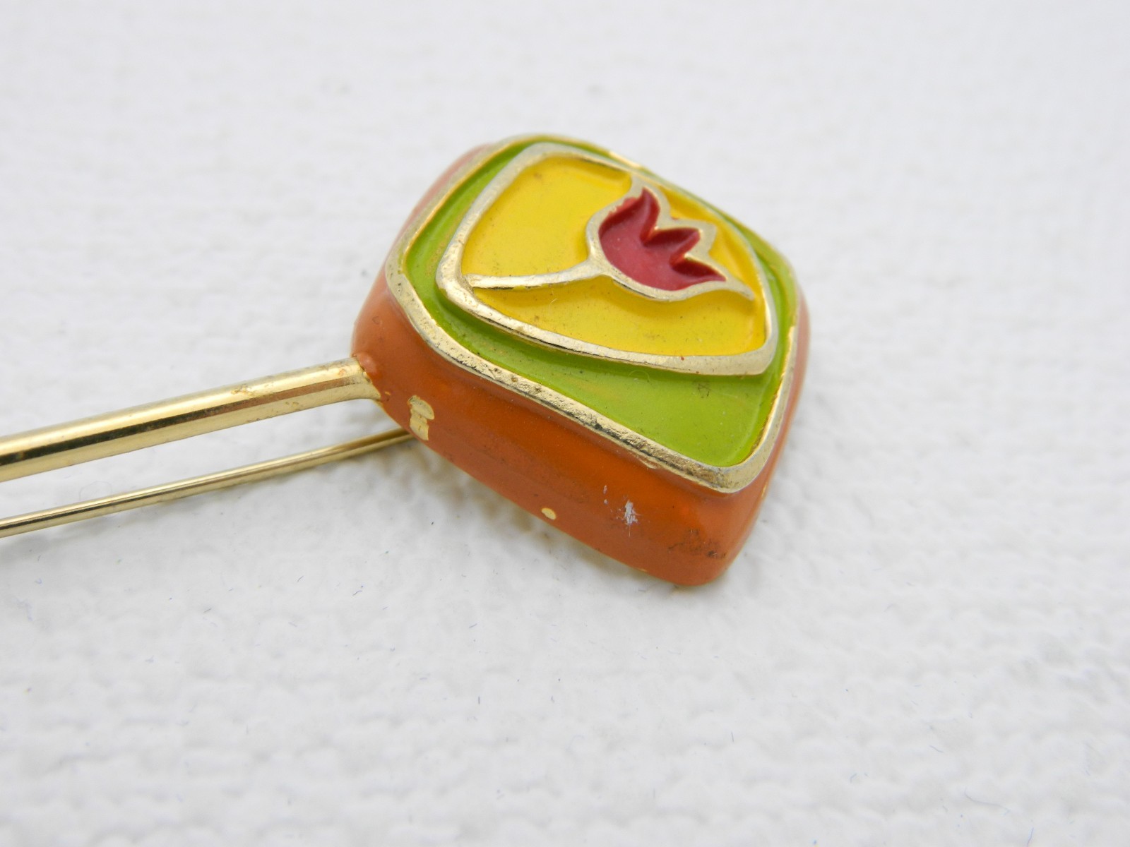 VTG RARE Gold Toned ZENTALL Signed Tulip Flower Enamel Pin Brooch