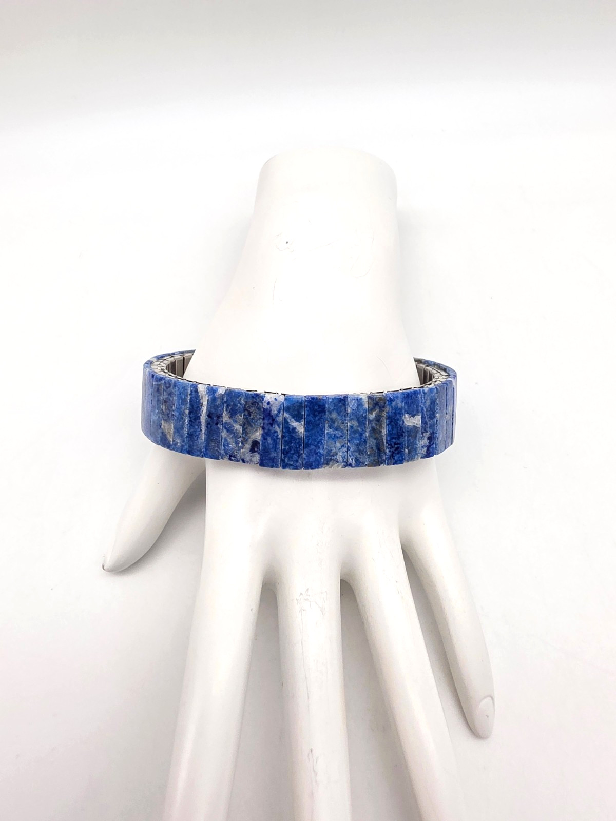 VINTAGE BLUE LAPIS LAZULI STONE ON STRETCH WATCH BAND 7.25″ BRACELET NEVER WORN!
