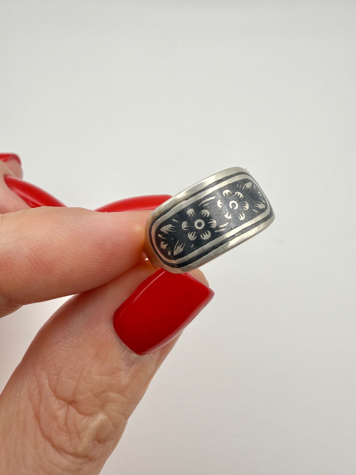 Vintage Ring with niello Sterling Silver 875 USSR time Women Jewelry size 7,5.