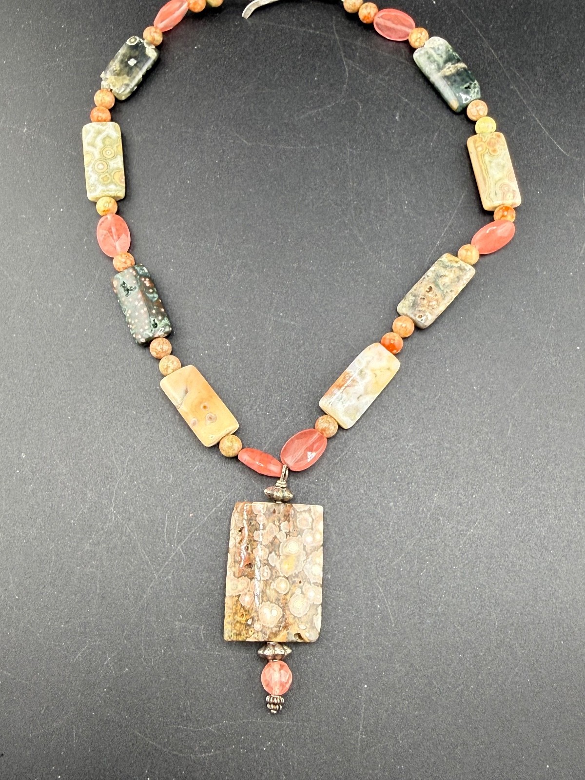 Vintage Polished Stone Statement Necklace Southwestern 18”