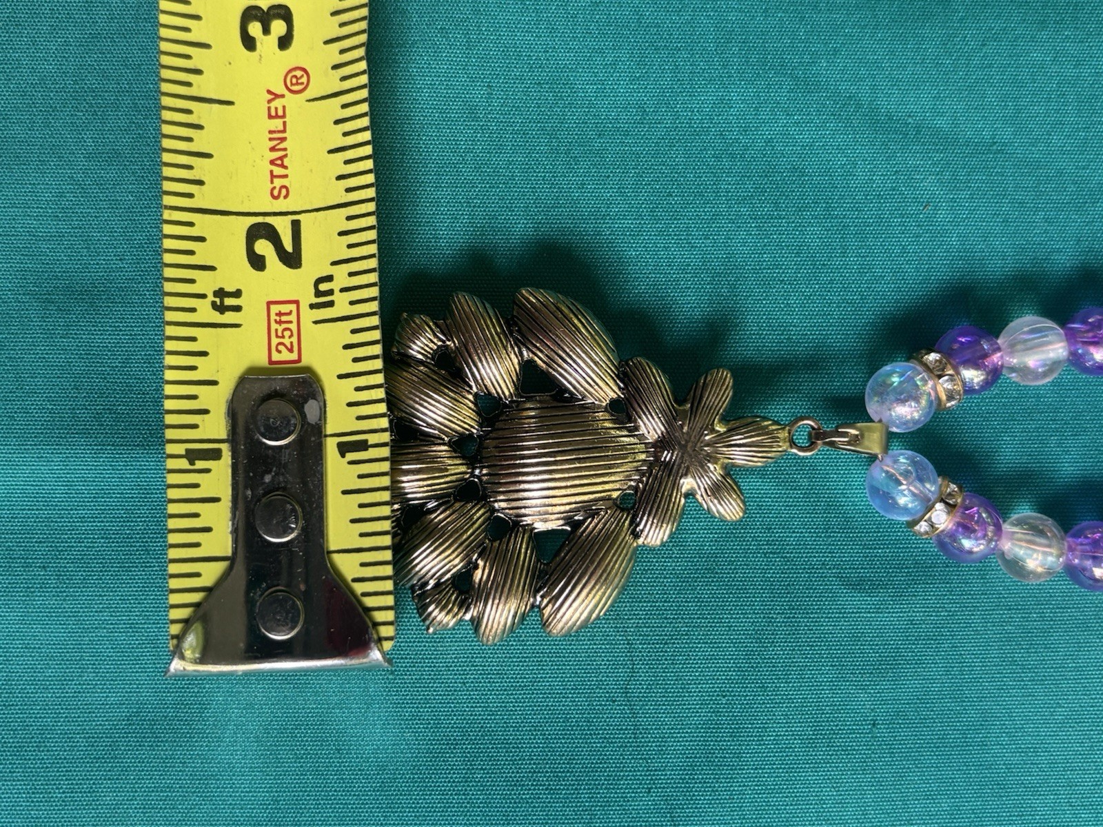 Statement Necklace Large Pendant Pink Purple White Clear Iridescent 26”