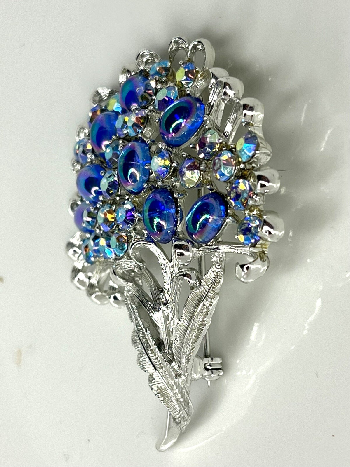 Coro Vtg Moonglow & Peacock AB Rhinestone BROOCH PIN & CLIP ON EARRINGS SET