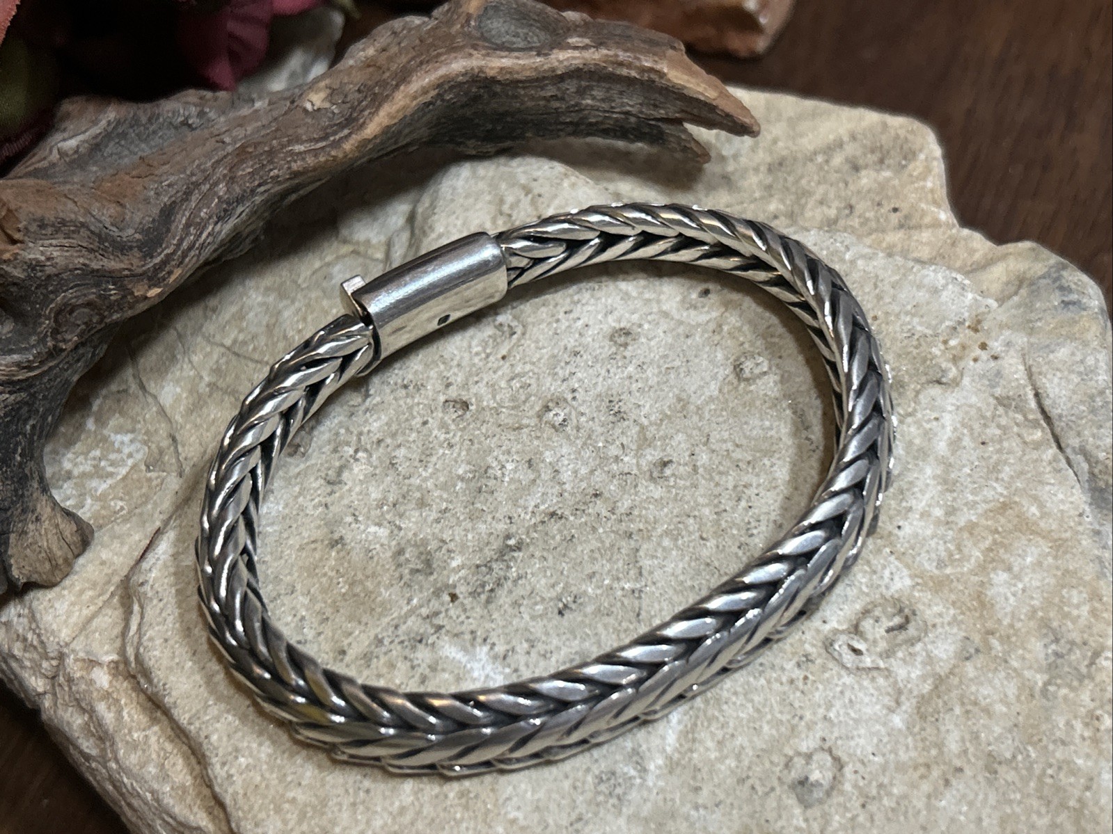 41. Vintage 925 Sterling Wheat Link Chain Bracelet 8″, but fit 7 1/8″ , 54.2g