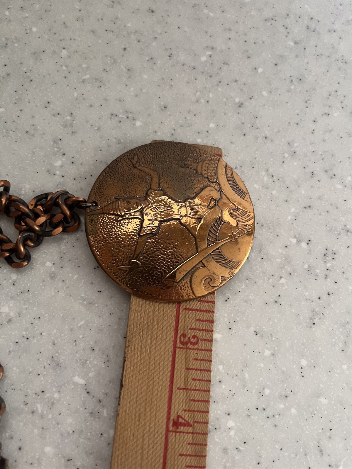 Vtg Copper Tone Pendant Medallion Shiva Siam Dancer Warrior Goddess Necklace