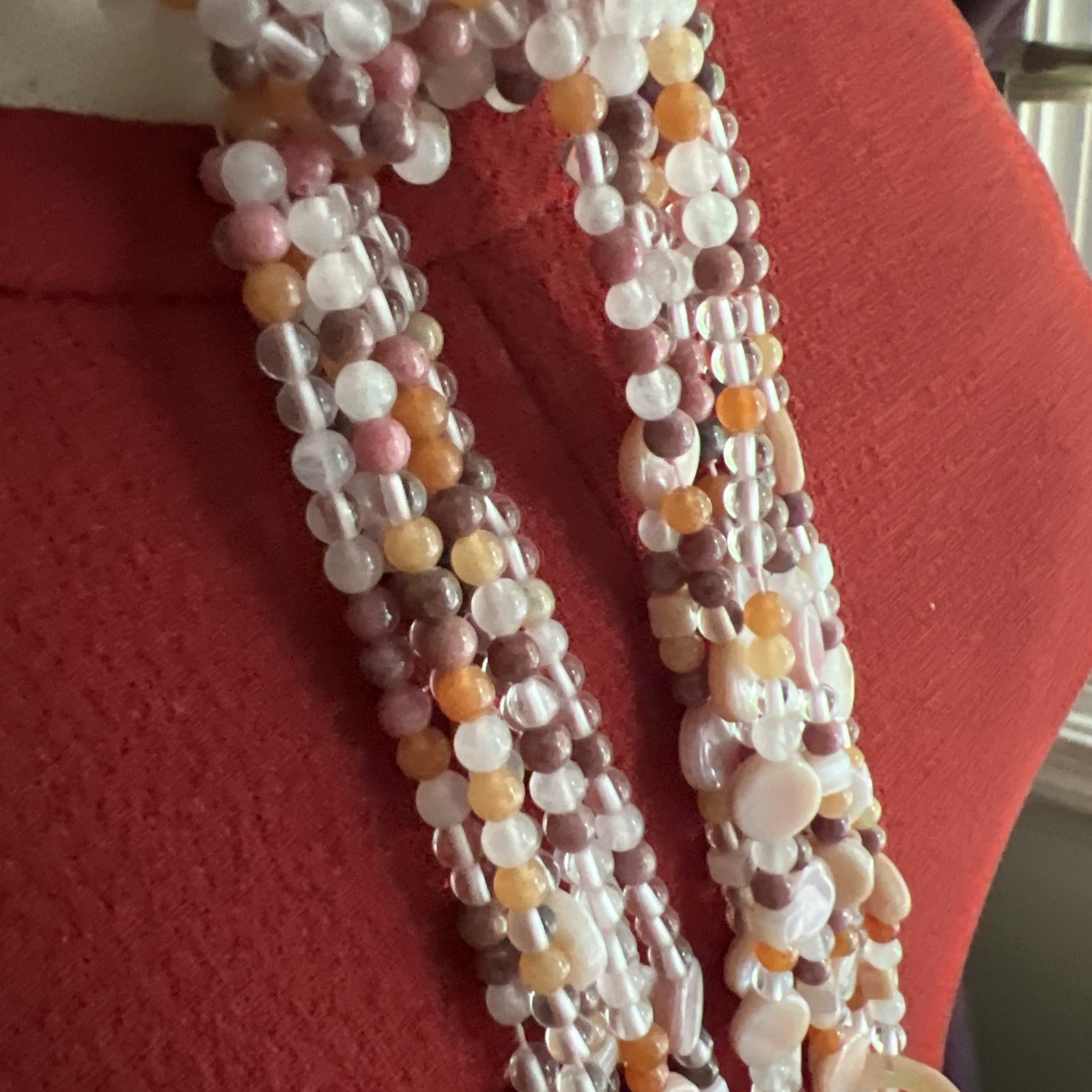 Beautiful Multi Strand Sajen Wrap Necklace Semi Precious Stones Bead MOP Shell
