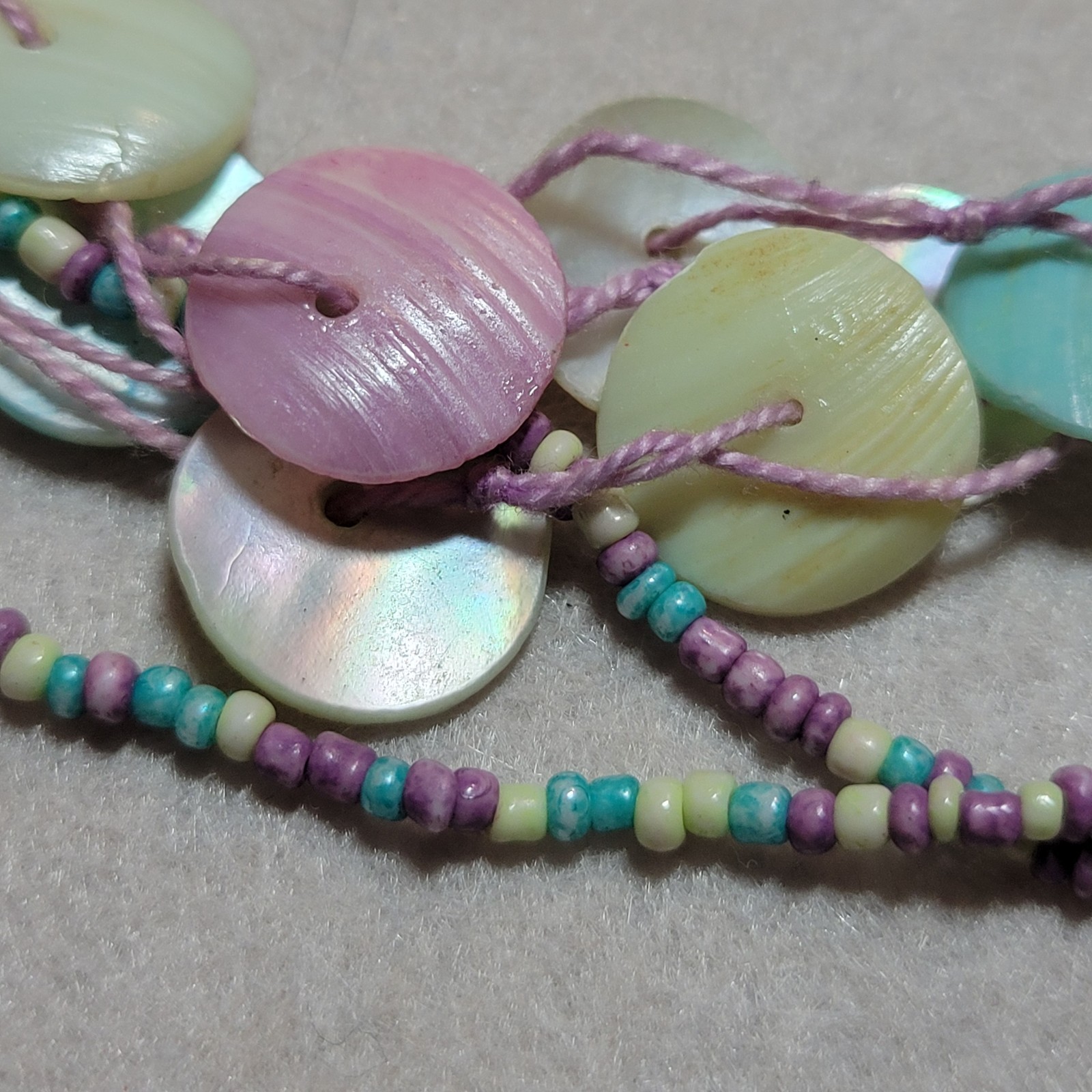 Vintage Pastel Shell & Beads Layered Necklace Pink Blue Green Ocean Boho Mermaid
