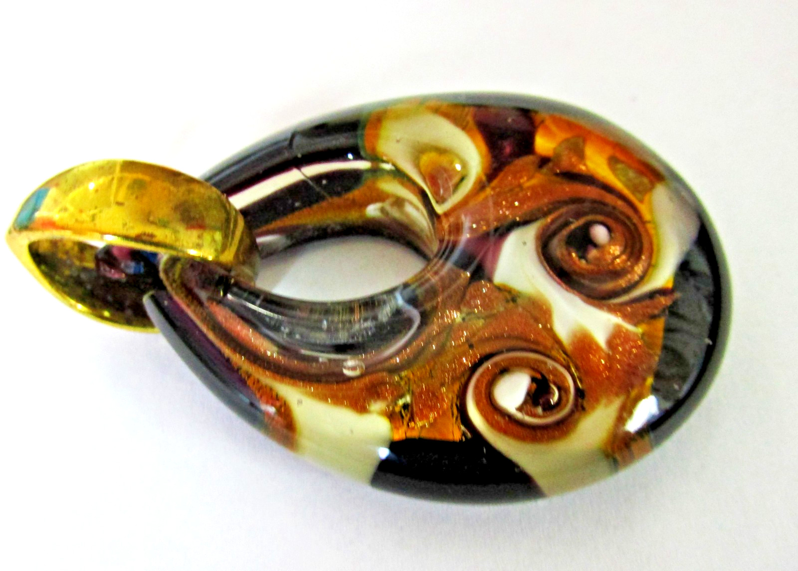 Murano Glass Open Teardrop Multi Colored Pendant Gold Plated Bail Signed