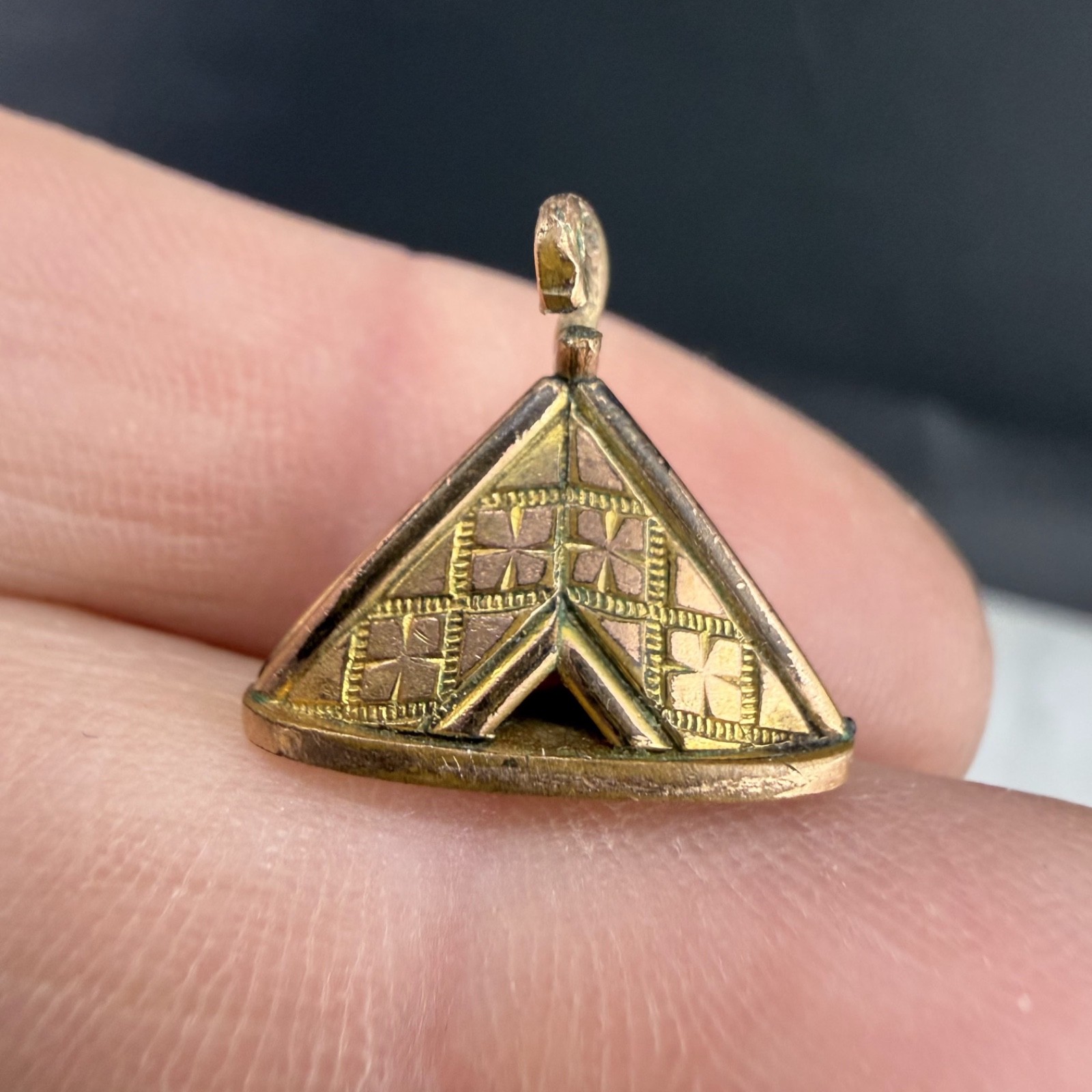 Vintage Watch Fob Engraved Gold Filled Tent Pyramid