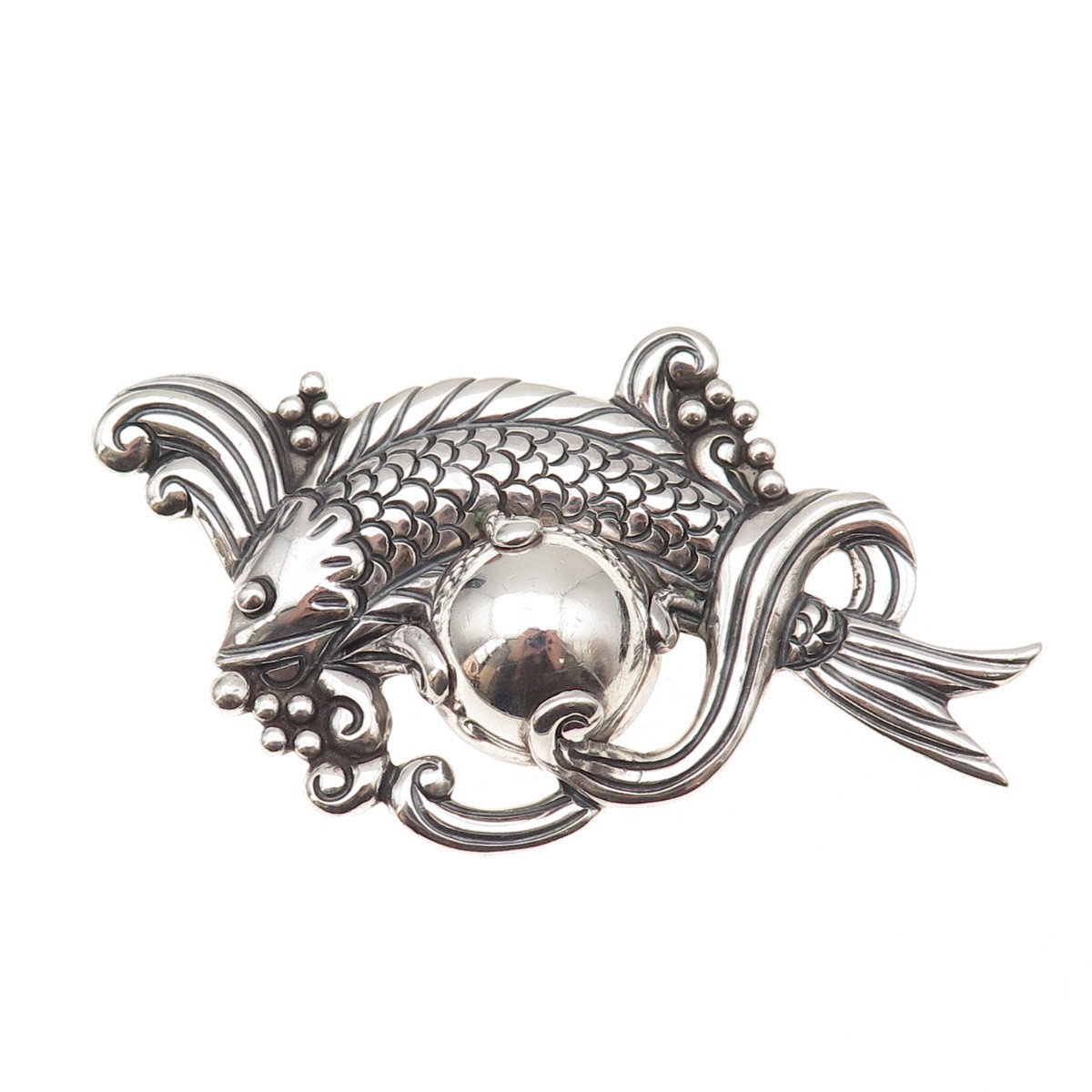 Los Castillo 925 Sterling Silver Vintage Mexico Fish Oxidized Pin Brooch #514