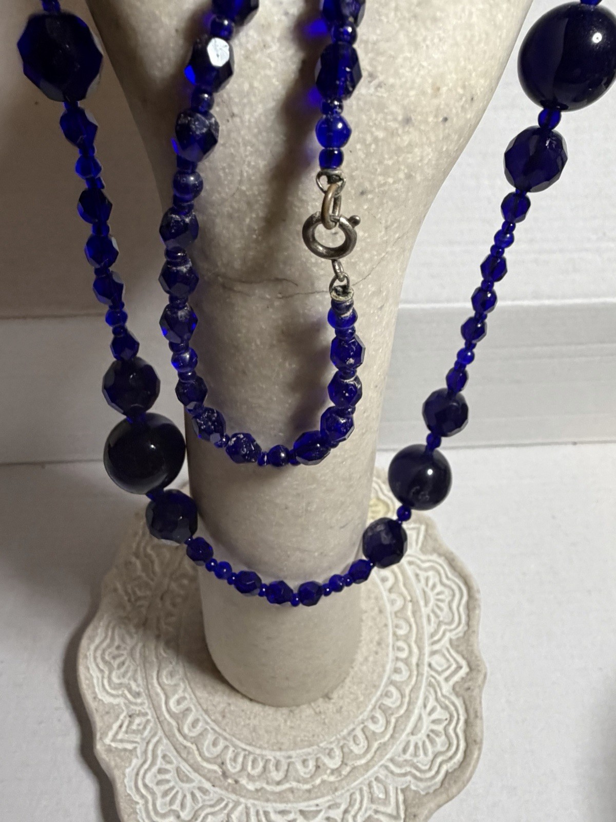 Cobalt Blue Bead Necklace Vintage