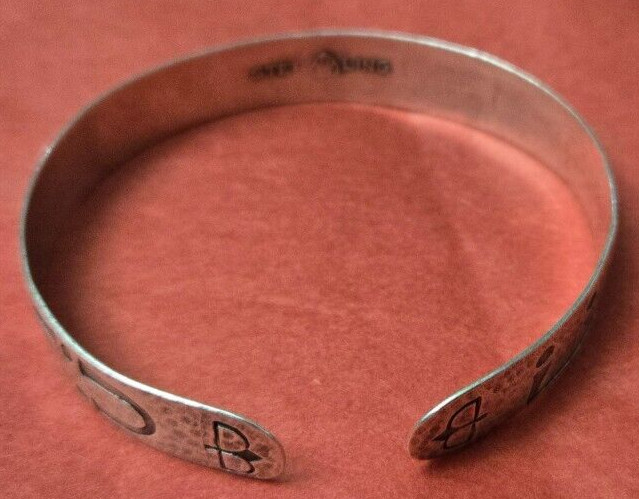 VTG 925 Sterling Silver WOHELO Campfire Girl Cuff Bracelet Etched 1/2 Inch 16g