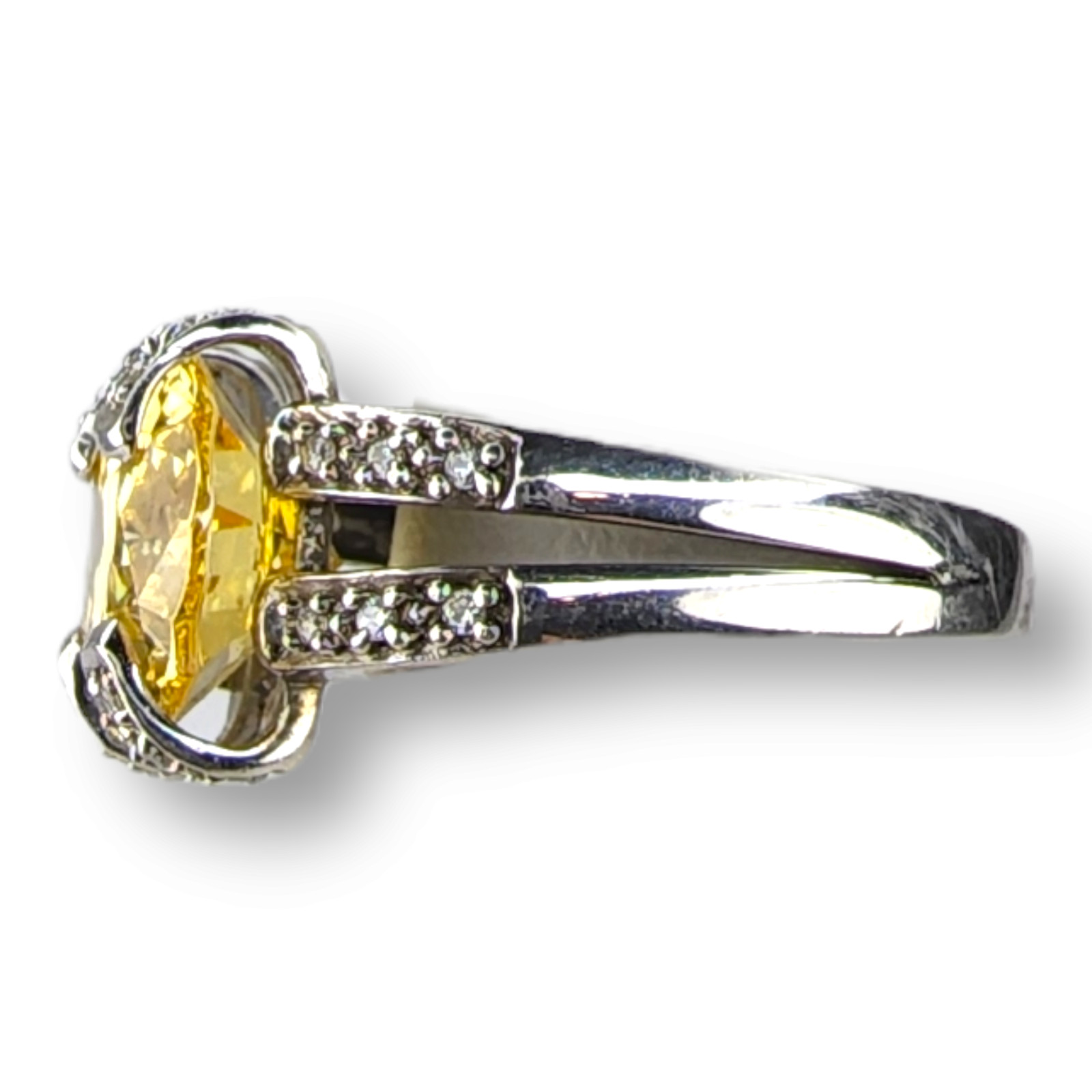 Vintage Sterling Silver 925 Yellow Faceted Citrine and Cubic Zirconia Ring SZ 5