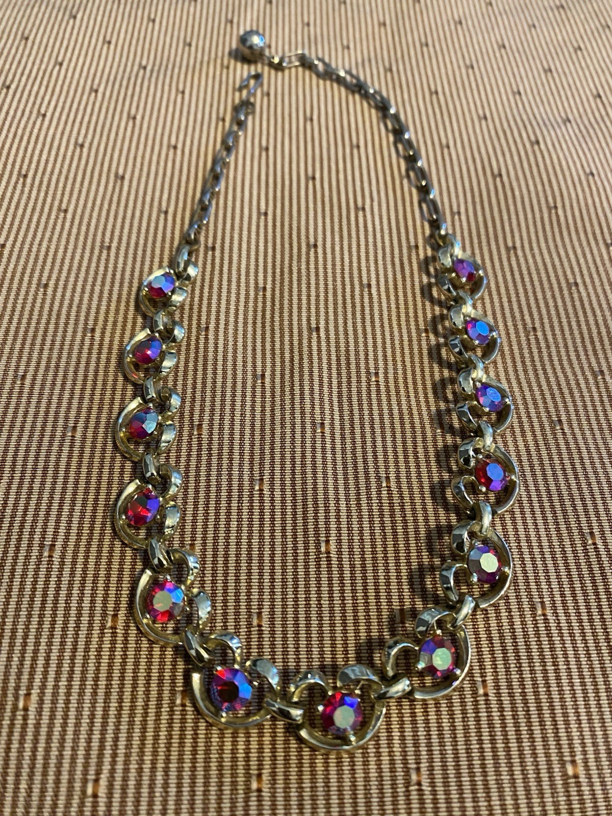 Vintage Aurora Borealis Rhinestone Necklace Hangs Approximately 7 1/2 Inches