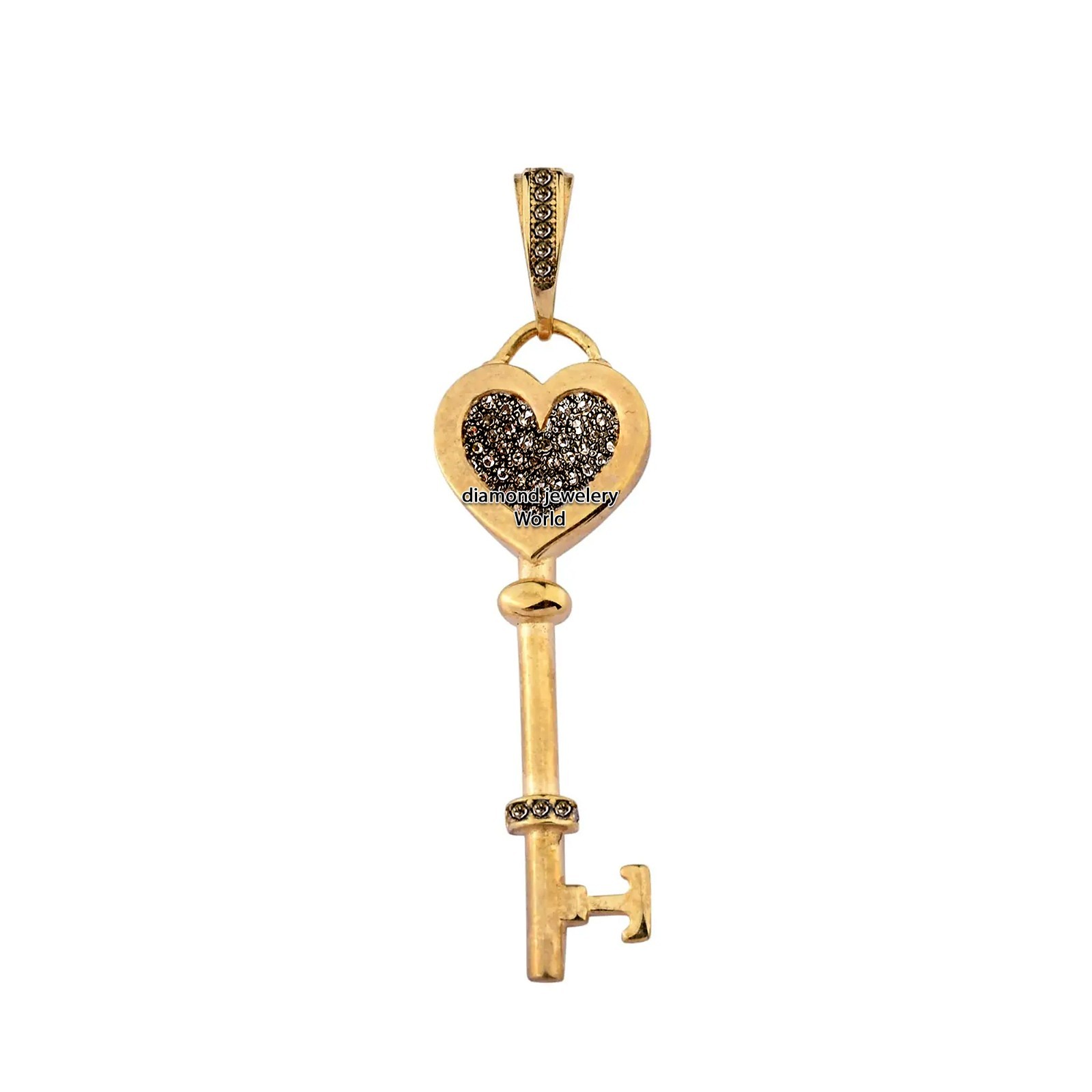 0.78ctw Genuine Old Mine Rose Cut Diamond Silver Victorian Key Pendant Jewelry
