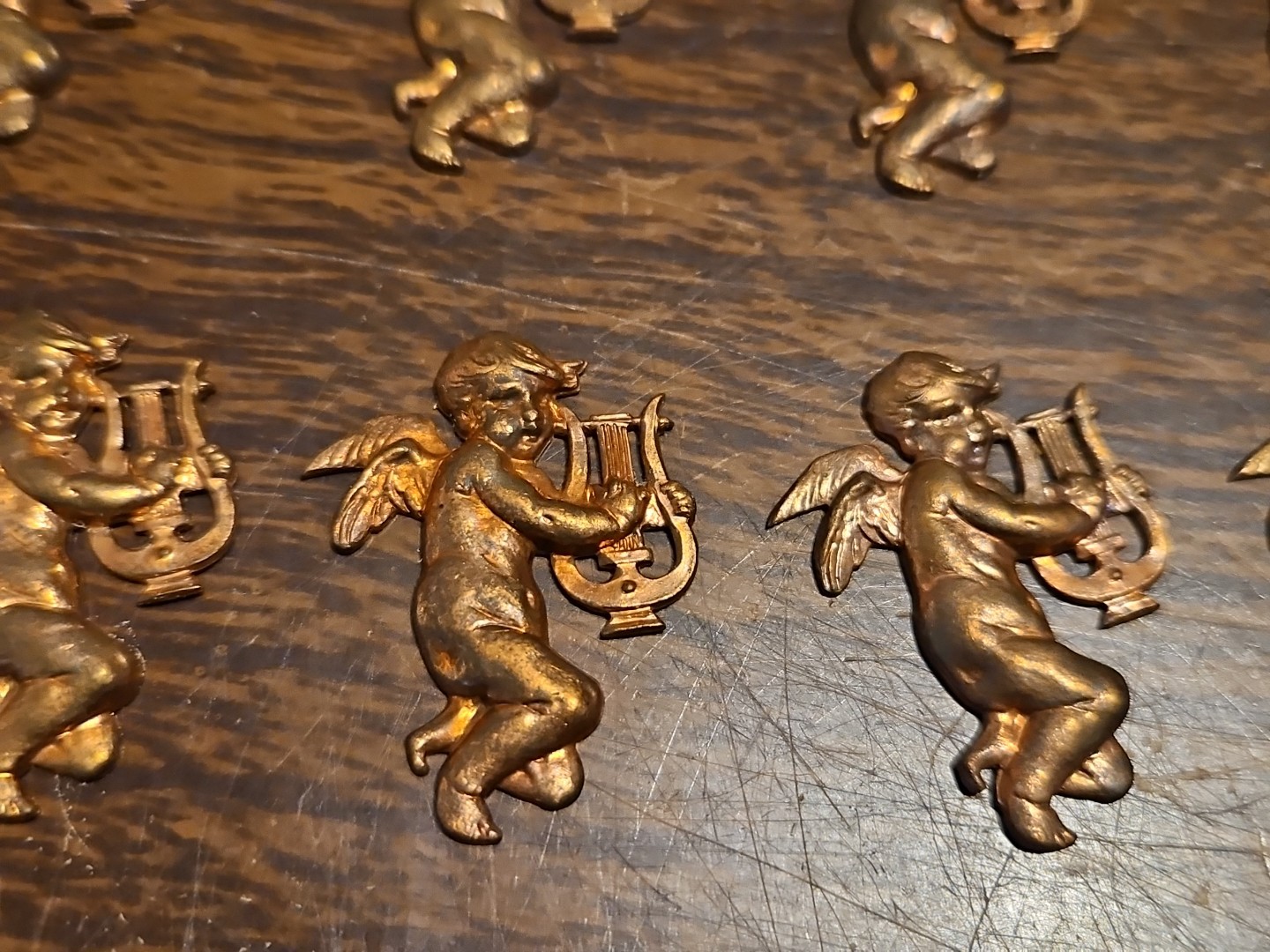 Lot Of 10 Cherub Harp Left France Vintage 60s Brass Stampings Findings Jewelry