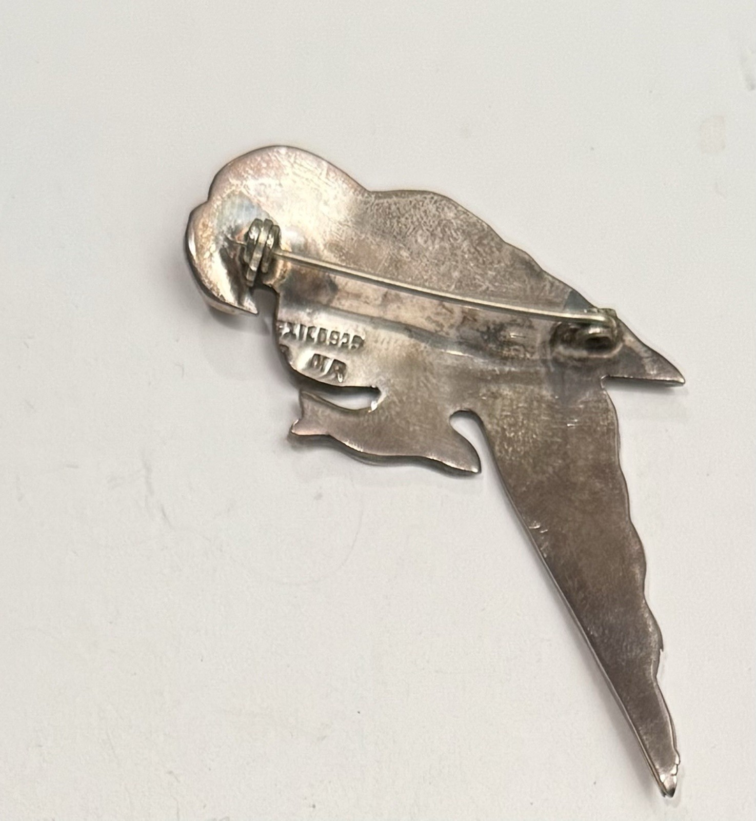 Vintage 925 Silver Abalone Paua Shell Inlaid PARROT BROOCH 2.5”