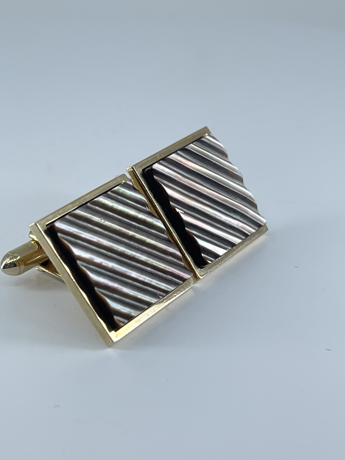 Swank Cufflinks Mother of Pearl square ribbed design bullet backs 1″