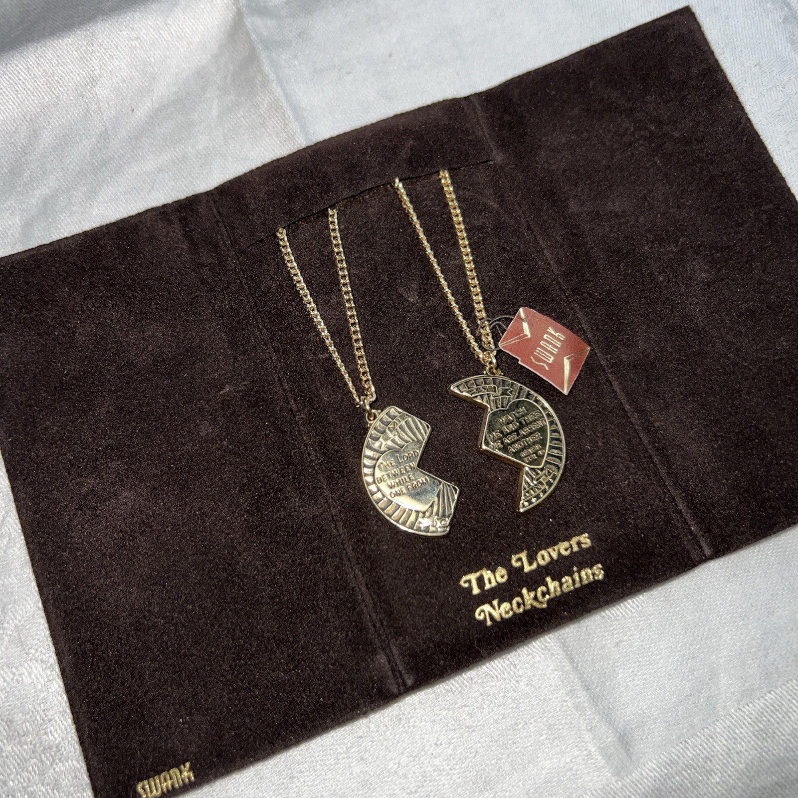 VTG NWT Swank Mizpah Coin Couple Lovers Necklace 2 Pc Matching Set Blessing Love