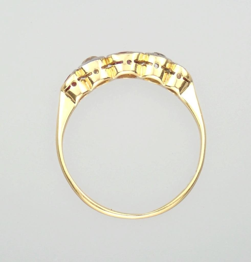 Lovely Antique Art Deco 18K Gold Platinum Ruby White Sapphire Five Stone Ring 5
