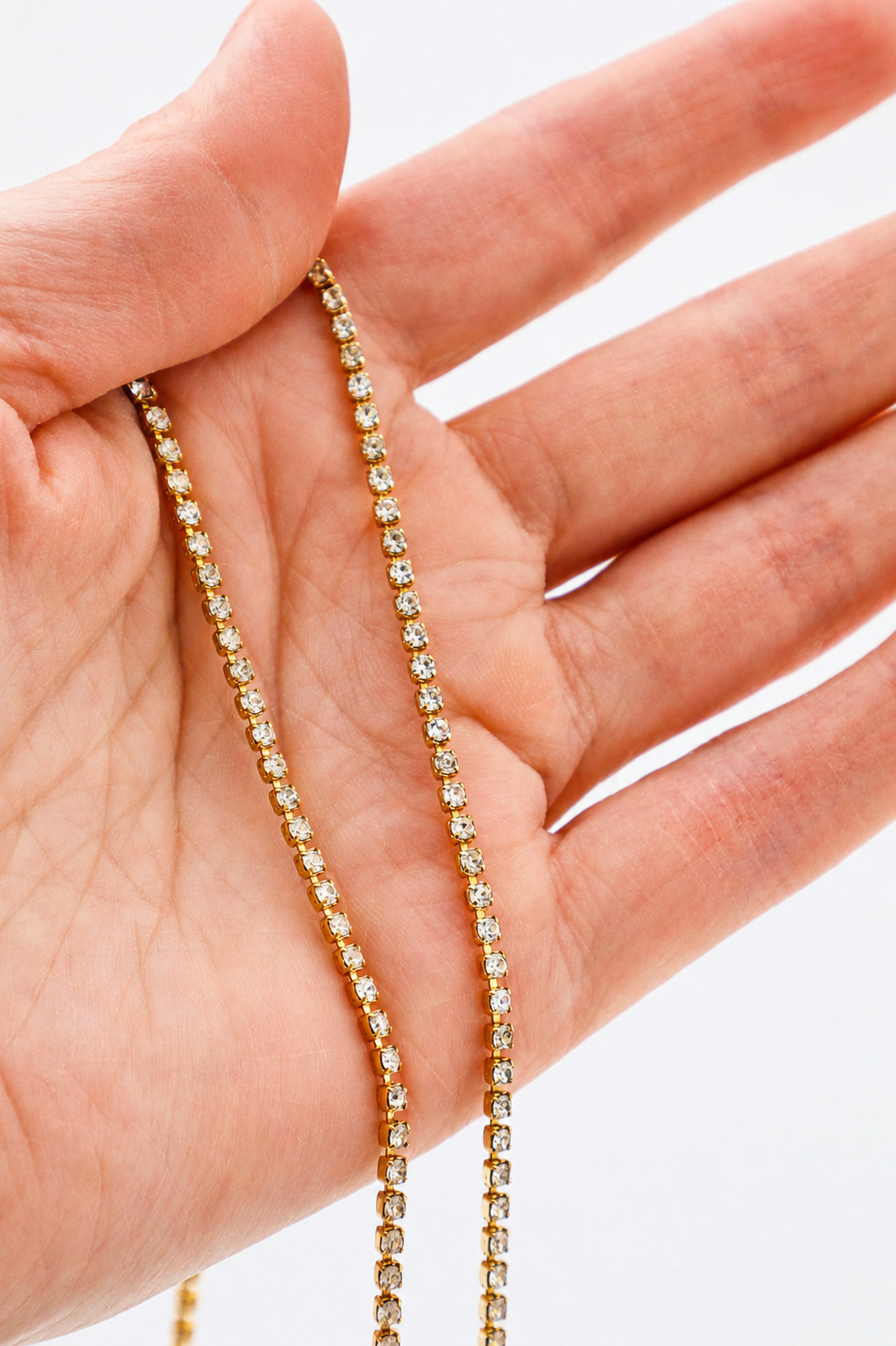 Vintage Miriam Haskell 30″ Gold Plated Rhinestone Cup Chain Necklace *Signed*