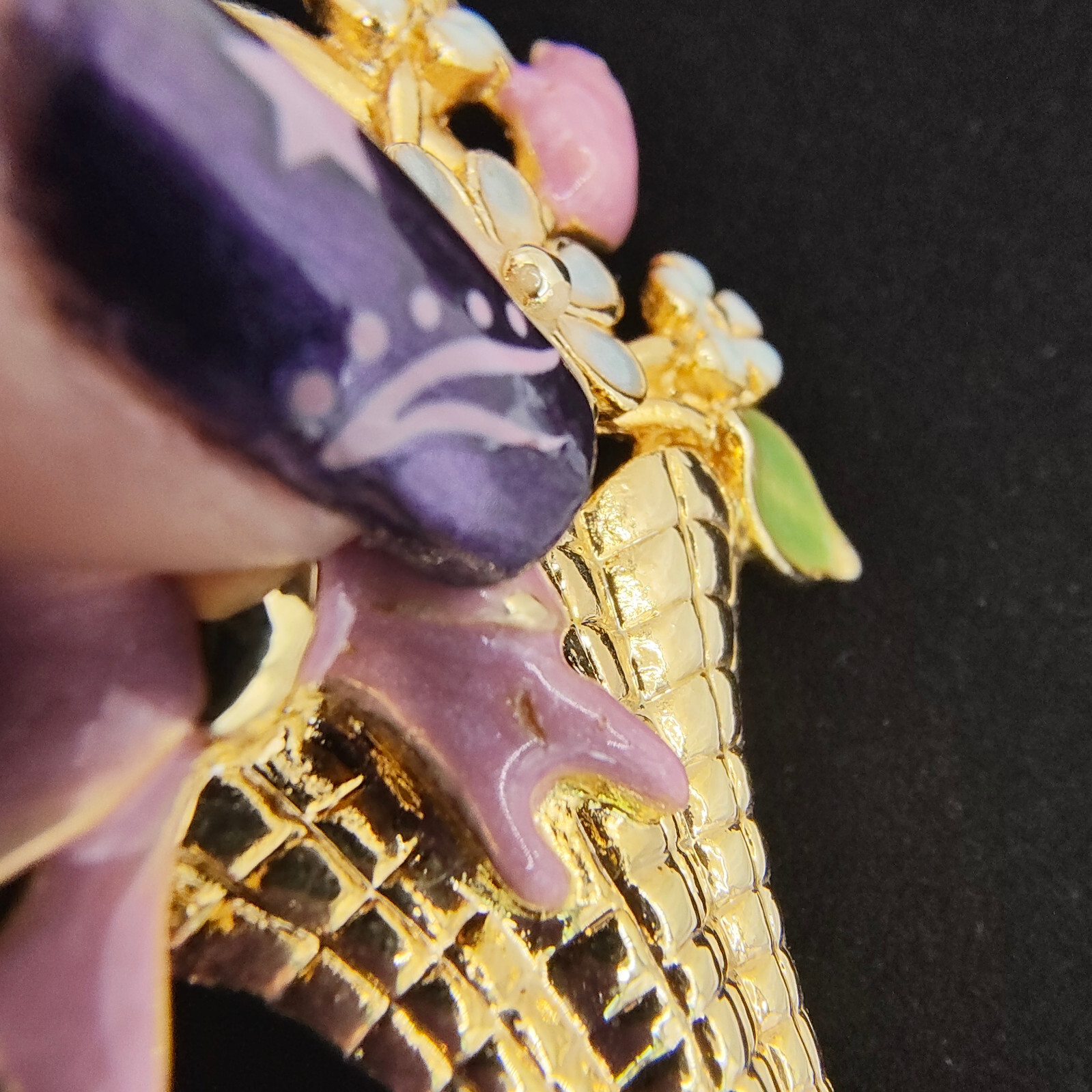 Vintage Flower Basket Brooch Pin Colorful Enamel Gold Tone Cottagecore