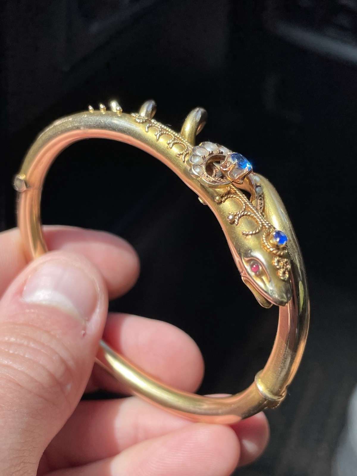 ANTIQUE VICTORIAN ESTRUSCAN SOLID GOLD SNAKE BANGLE BRACELET! 17GR!