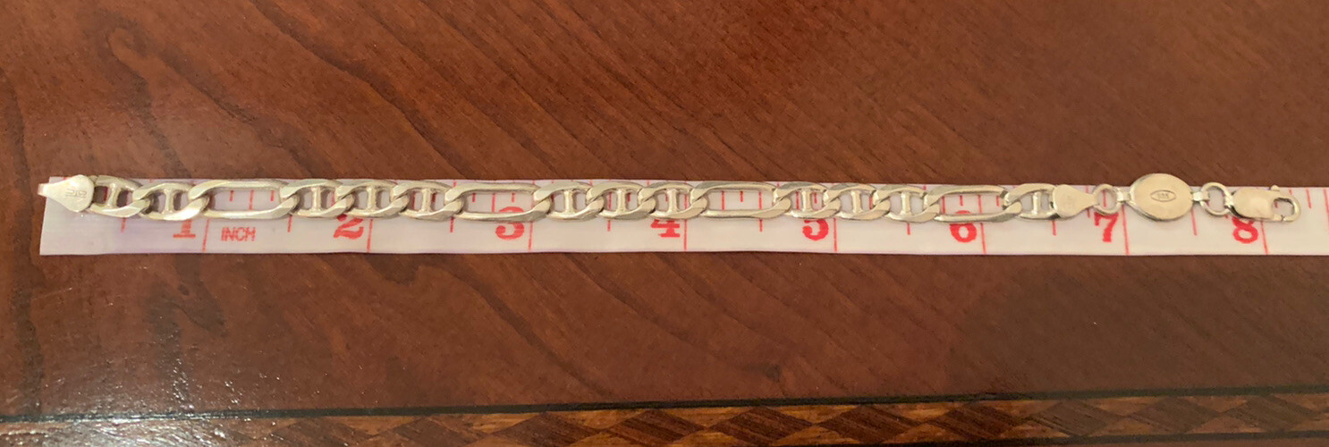 Heavy Link Chain Bracelet Italy 925 Sterling Silver 8”, 12.7g Italy